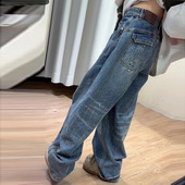 高腰宽松直筒洗水阔腿牛仔裤 小众设计感2026春新款 今年流行爆款 女