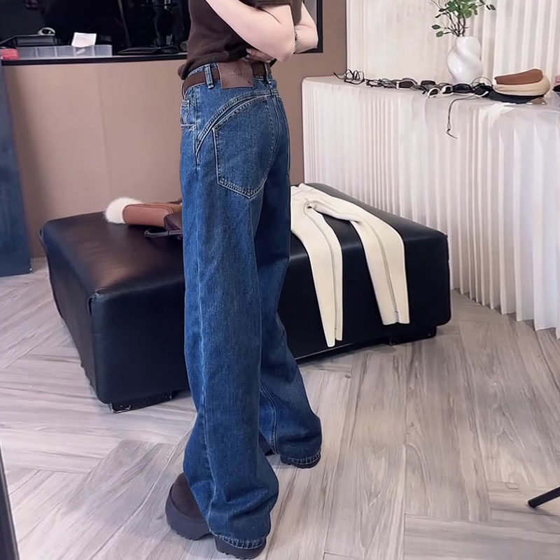 欧货2025春秋新款今年流行高腰宽松显瘦深蓝色直筒窄版阔腿牛仔裤,女装/女士精品,牛仔裤,淘宝优惠券,粉丝福利购,淘宝优惠卷