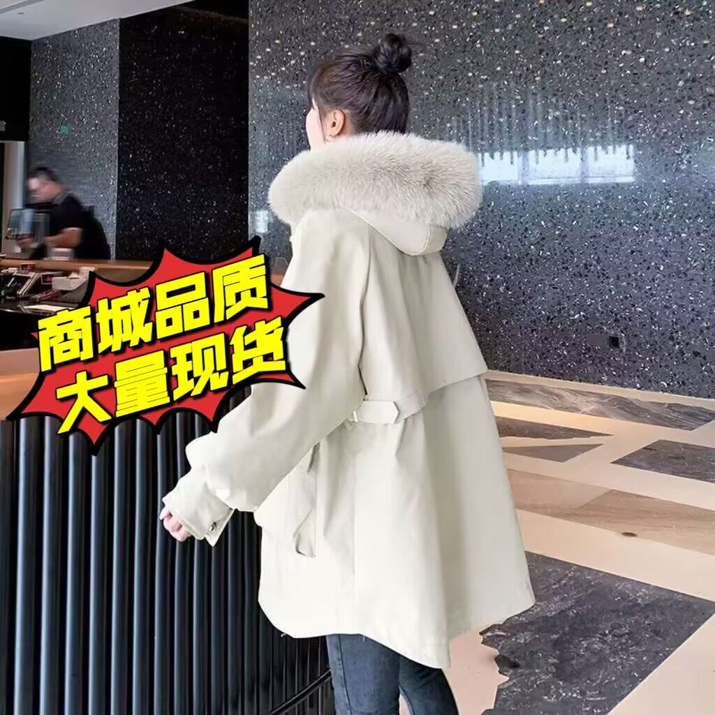 2025新款连帽加厚中长款大毛领羽绒棉服女显瘦外套保暖潮冬季棉衣