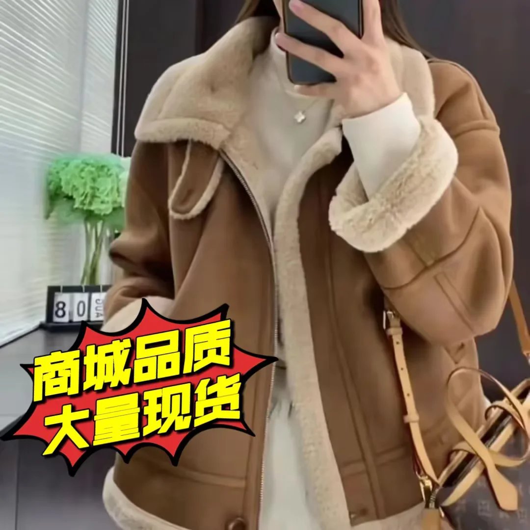 加厚保暖-秋冬新款鹿皮绒羊羔毛外套加厚一体毛机车服保暖外套