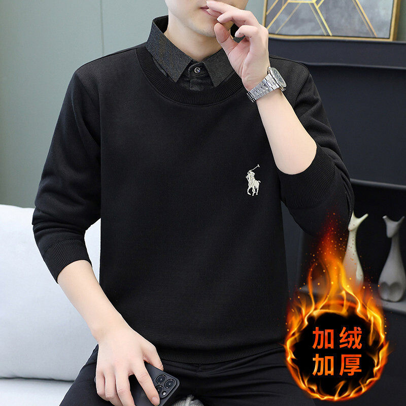 【外贸3D图】男士假两件针织百搭衬衫领外套男毛衣9075加绒-P29元,男装,针织衫/毛衣,淘宝优惠券,粉丝福利购,淘宝优惠卷