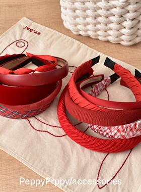 PeppyPeppy新年氛围感红色格纹发箍女高颅顶头箍秋冬显白发卡发饰
