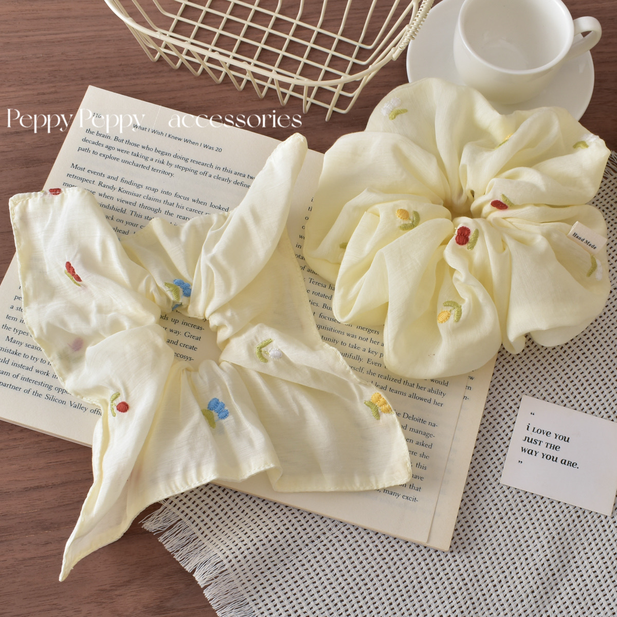 刺绣彩色花朵超大号大肠发圈方巾