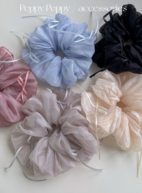 PeppyPeppy新款气质丝带蝴蝶结网纱大肠发圈大号女头绳发饰头饰韩