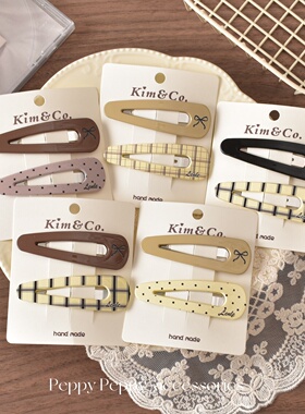 ins文艺奶茶咖系高知少女bb夹格纹波点蝴蝶结甜美刘海碎发夹发饰