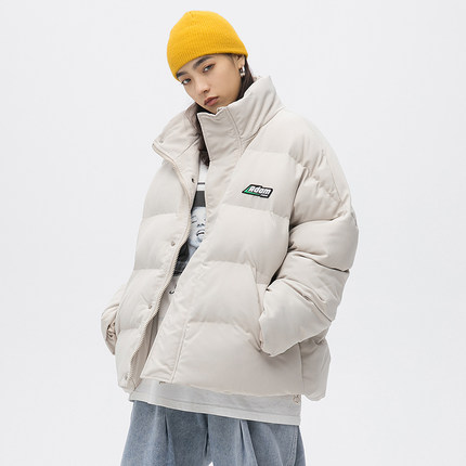冬季加厚落肩慵懒风面包服男女生情侣款潮牌休闲棉服宽松棉衣外套