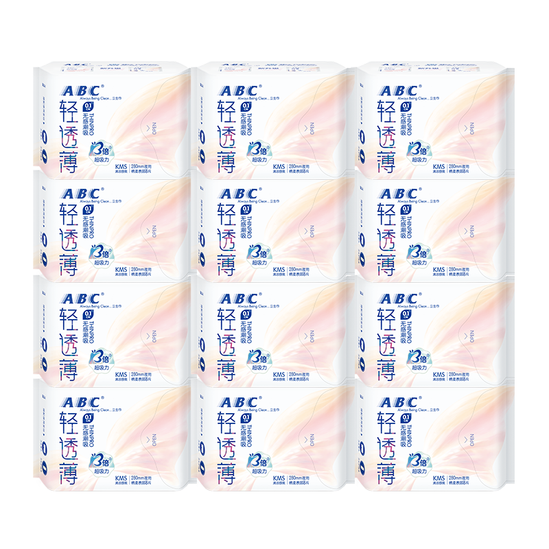 ABC卫生巾轻透薄夜用280mm组合装