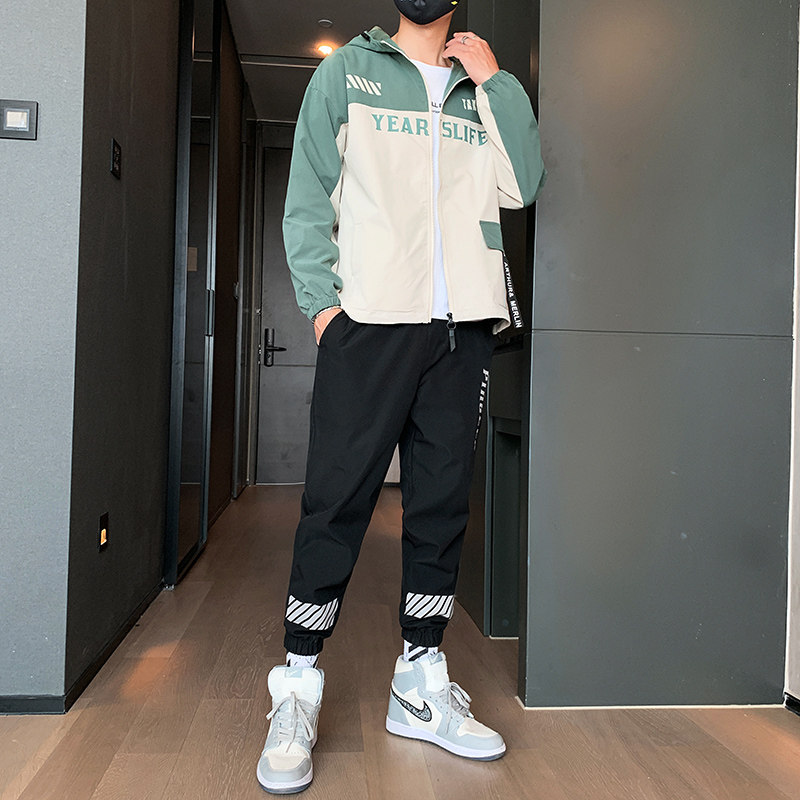 21新款春季机能工装夹克套装男开衫连帽帅气潮流搭配一套F197P80,男装卫衣,电商A086