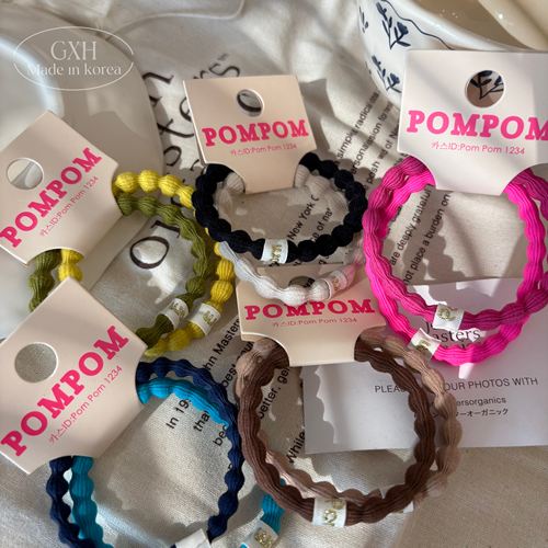 韩国POMPOM亮彩色系布标藕节发圈