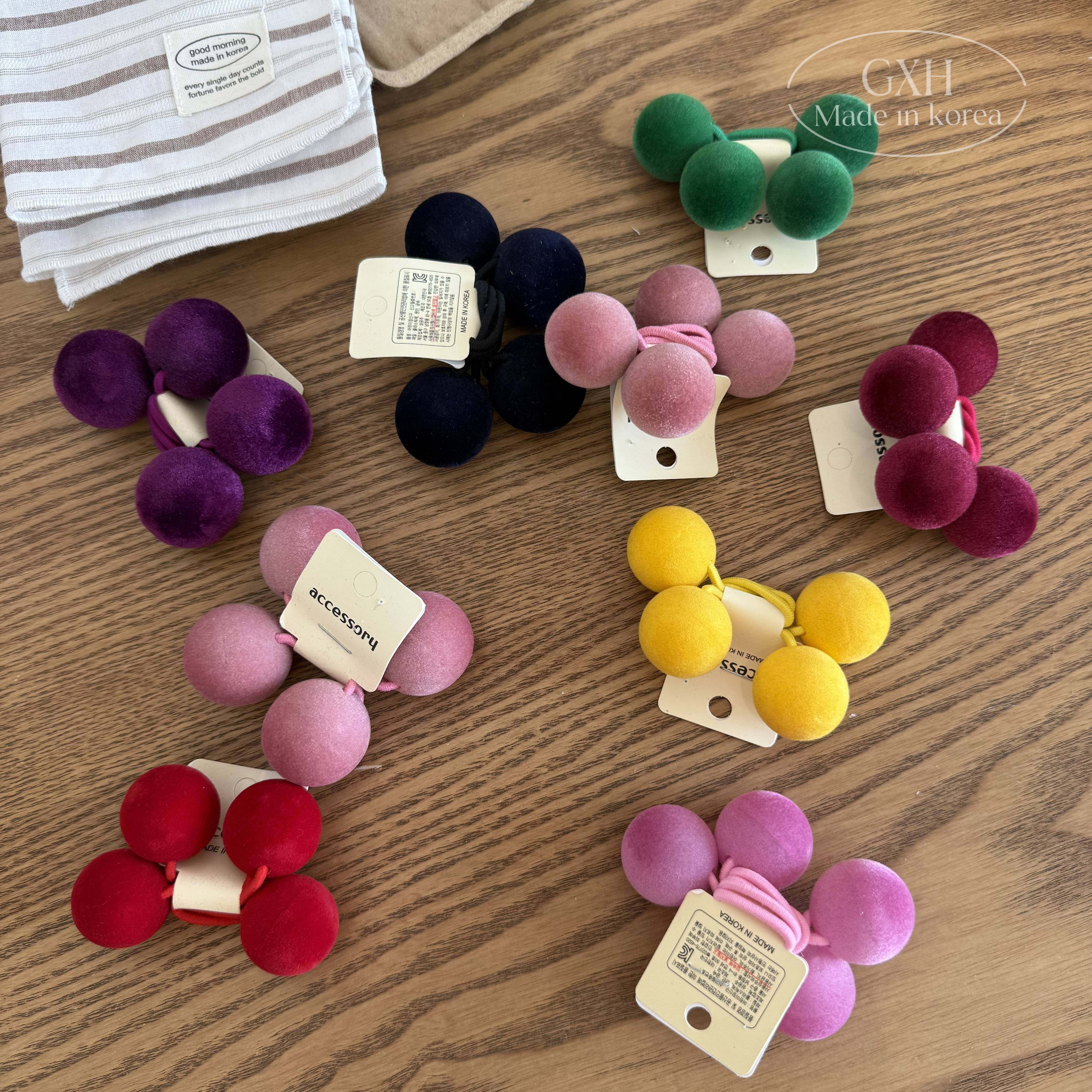 包邮韩国进口女童丝绒绕绕绳纯色球球头绳立体绒面高马尾发圈发饰