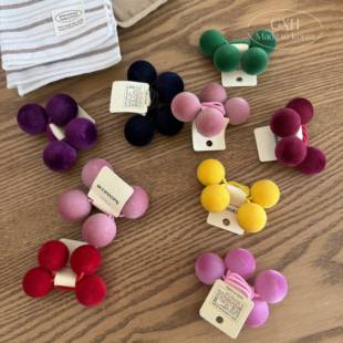 包邮韩国进口女童丝绒绕绕绳纯色球球头绳立体绒面高马尾发圈发饰