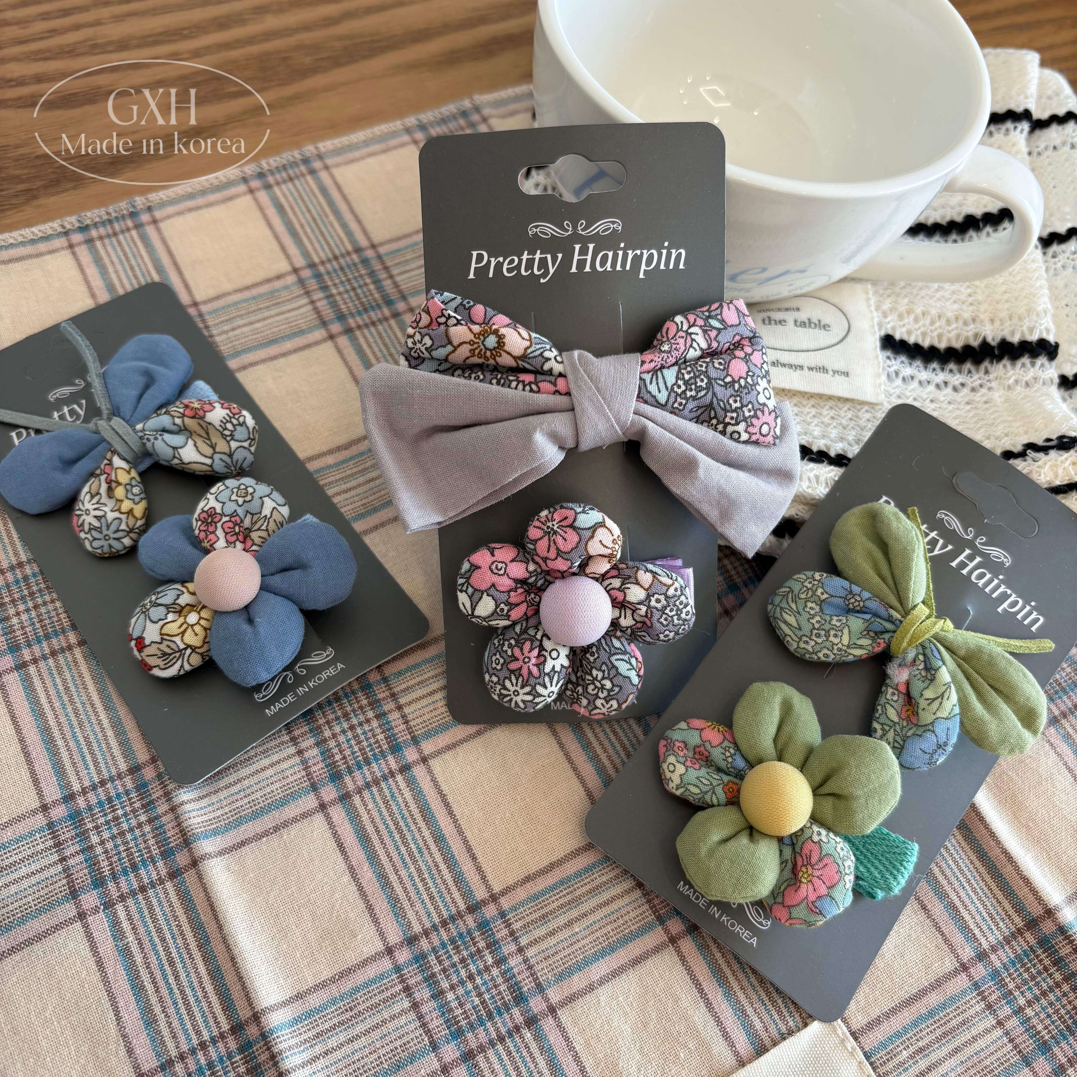 包邮布艺拼色领结花花小蝴蝶结碎花鸭嘴夹甜美女童刘海侧边夹发饰