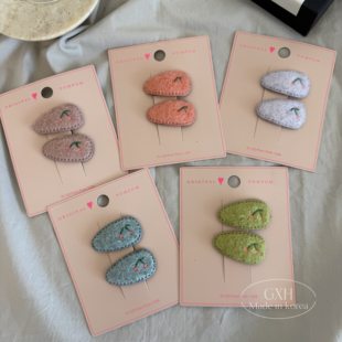 包邮韩国进口POM女童发夹毛绒半包水滴夹宝宝对夹手工小樱桃BB夹