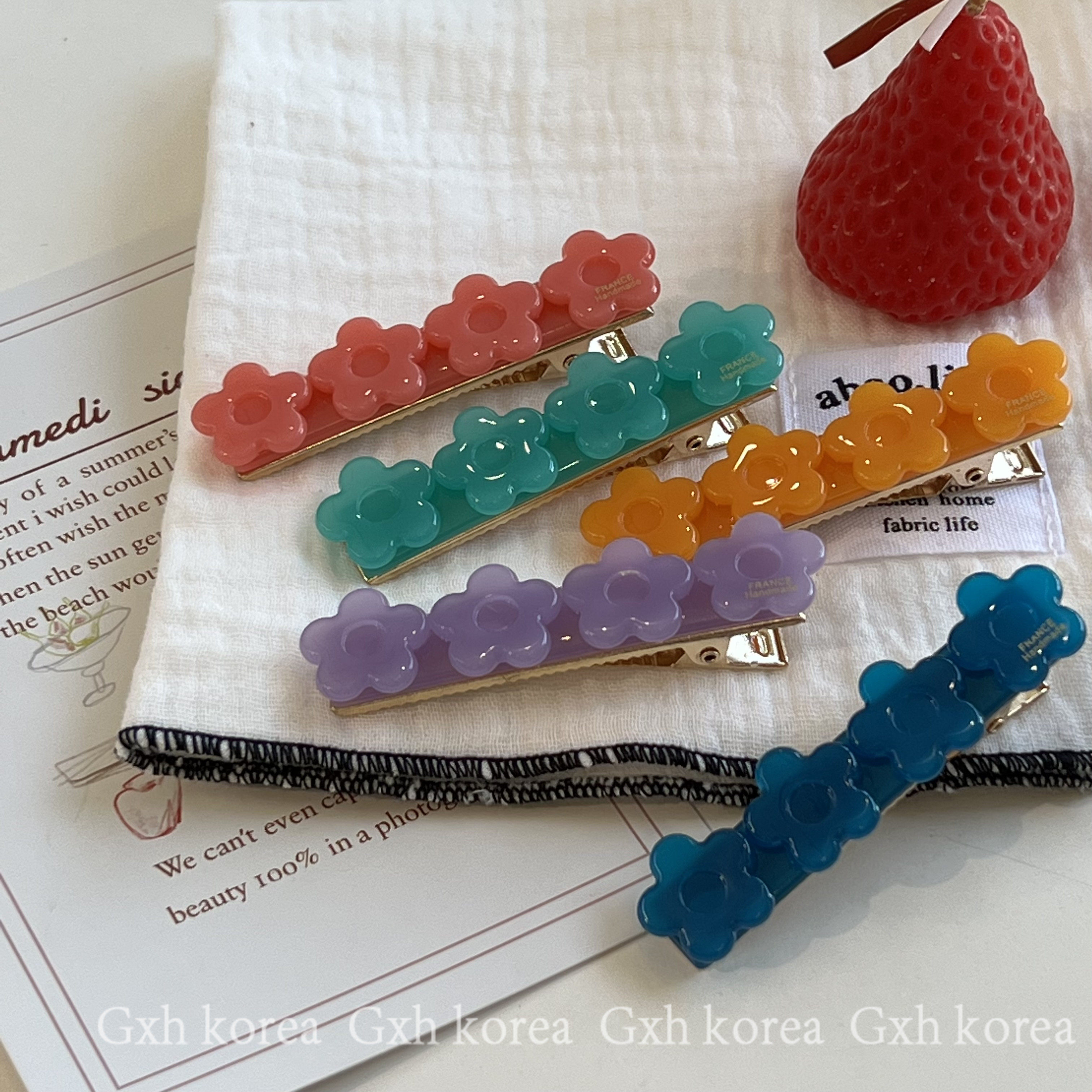 韩国进口夏季新款甜美果冻紫色花朵鸭嘴夹少女侧夹后脑勺发夹边夹