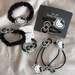 韩系卡通黑银KT头领结发圈发夹扎头发皮筋小肠发圈绕绕绳女童发夹