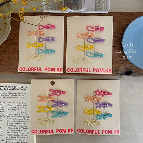 pom.kr韩系彩色珍珠爱心星星发夹甜美少女刘海夹鸭嘴夹小兔子发卡