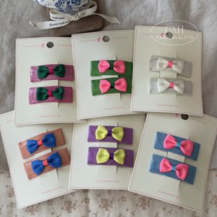 【现货】2025春新款韩国pom简约亮面基础方夹蝴蝶结条纹女童对夹