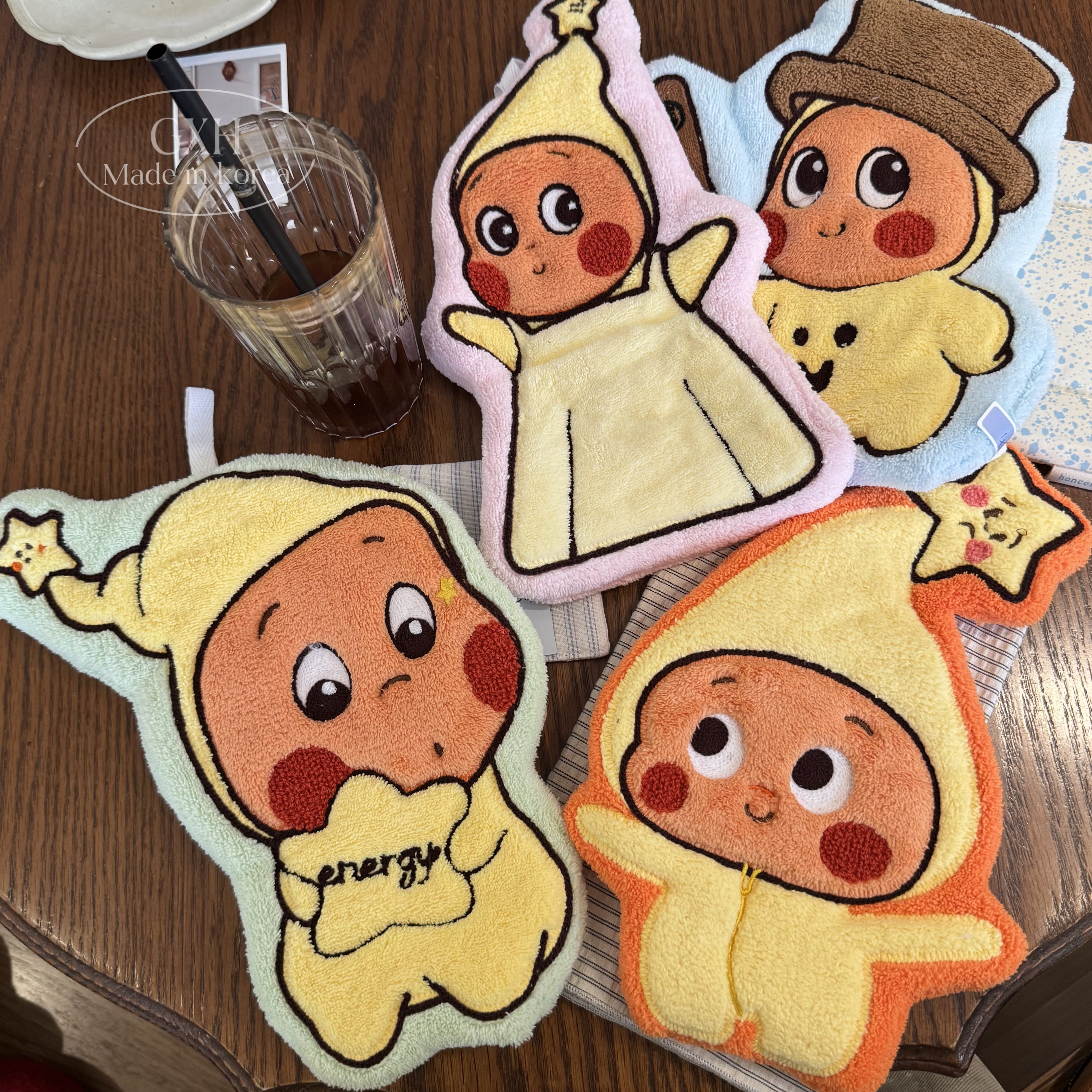 包邮卡通星星人擦手巾可挂式手帕吸水厨房卫生间擦手布珊瑚绒毛巾