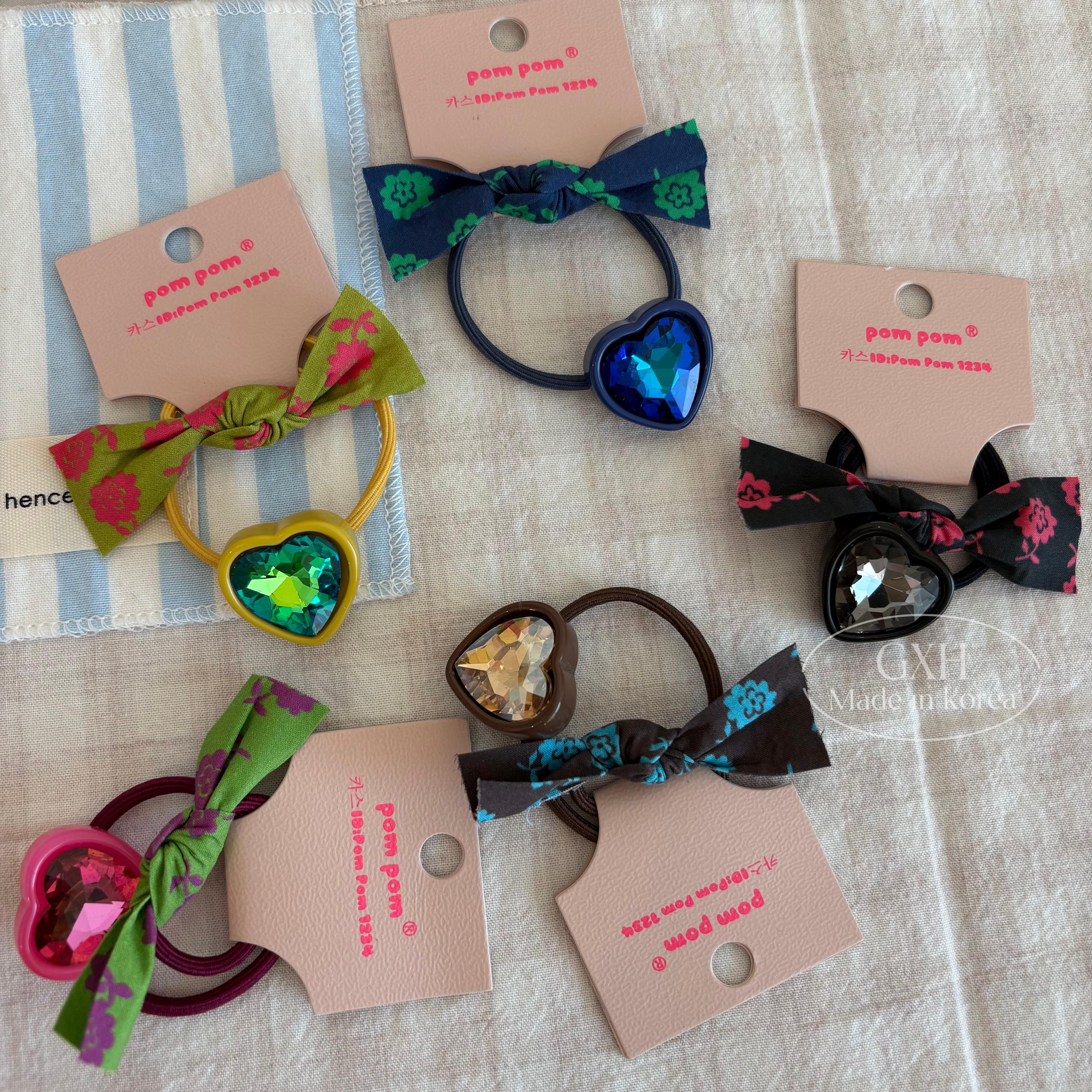 韩国POM彩色碎花蝴蝶结爱心发绳