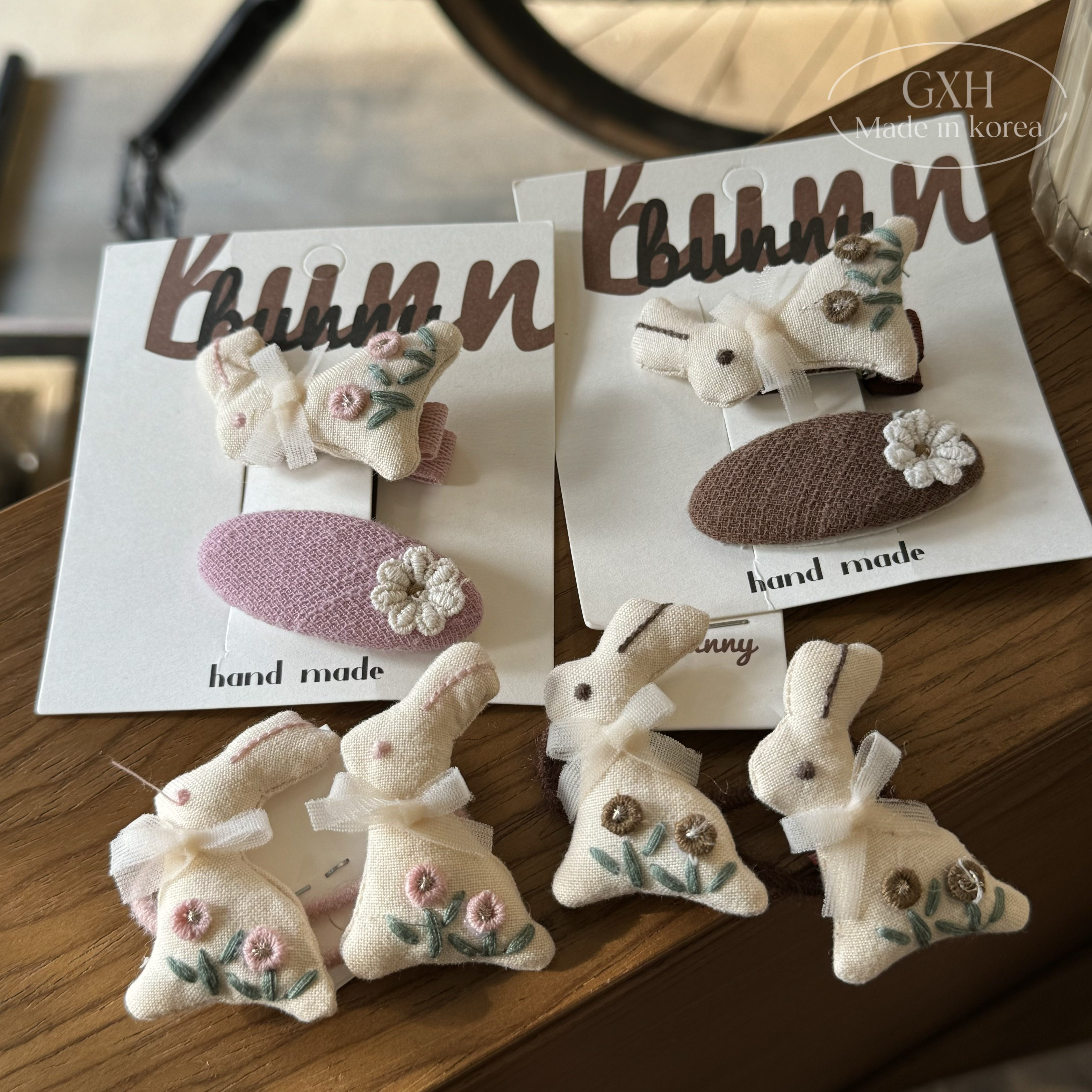 森系手工刺绣女童发绳兔子小花皮筋椭圆布艺发夹小宝宝精致组合夹