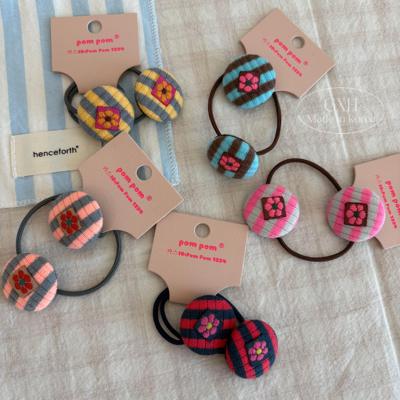 韩国Pom彩色条纹针织纽扣长发绳