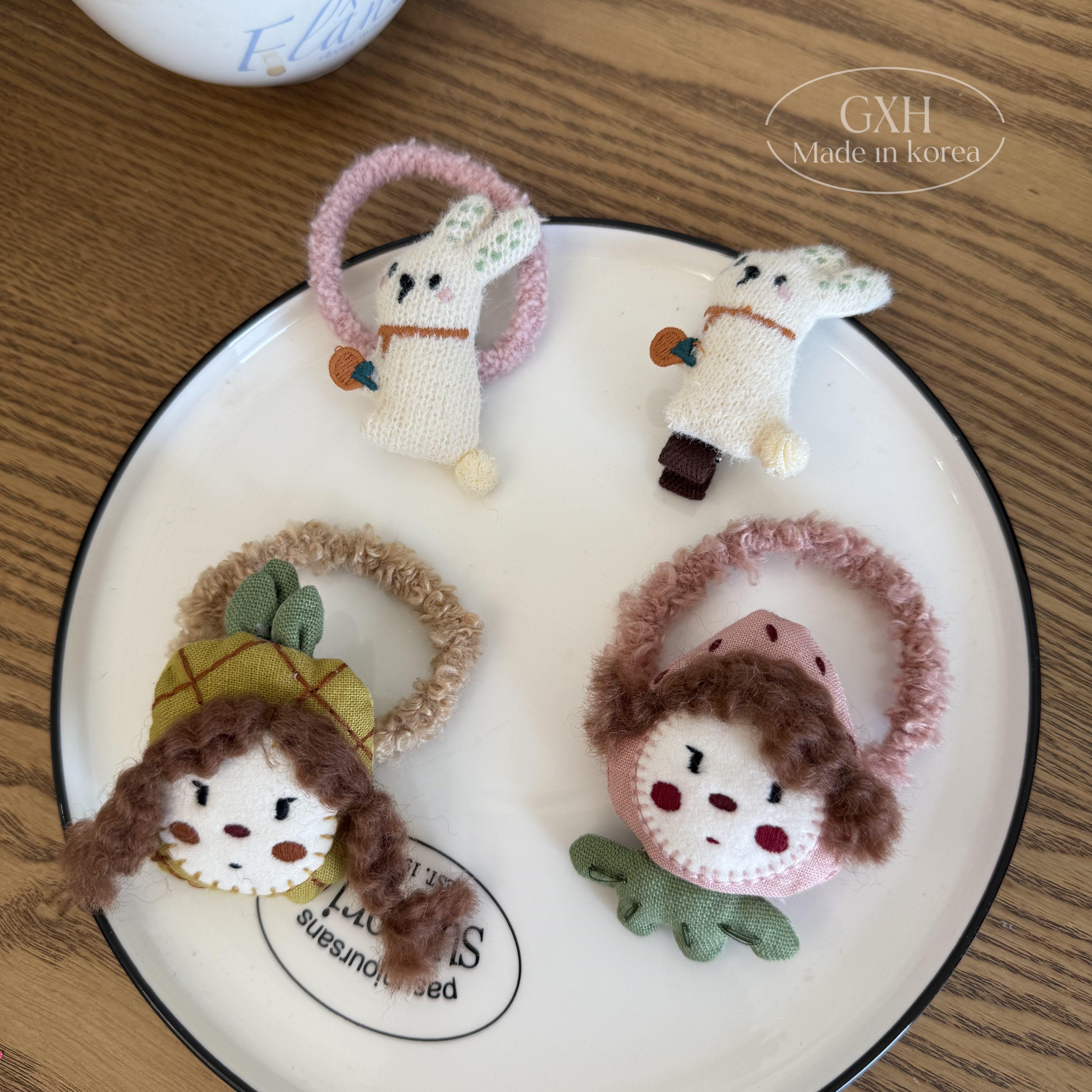 包邮可爱毛绒胡萝卜兔发饰水果女孩女童发绳布艺毛线鸭嘴夹刘海夹