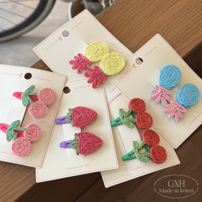 韩国pompom夏季编织水果BB发夹女