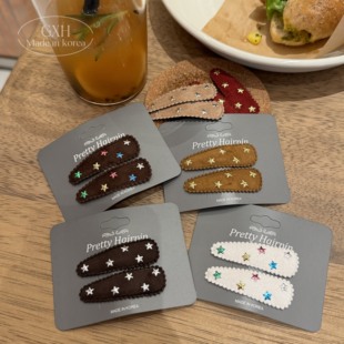 包邮韩国进口水滴基础BB夹彩色星星少女对夹花边薄绒面夹布艺发夹