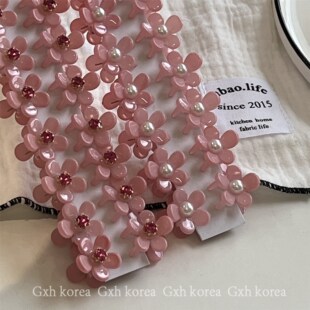 韩国进口迷你小花珍珠发抓ins同款夹两边刘海夹头顶粉色mini抓夹