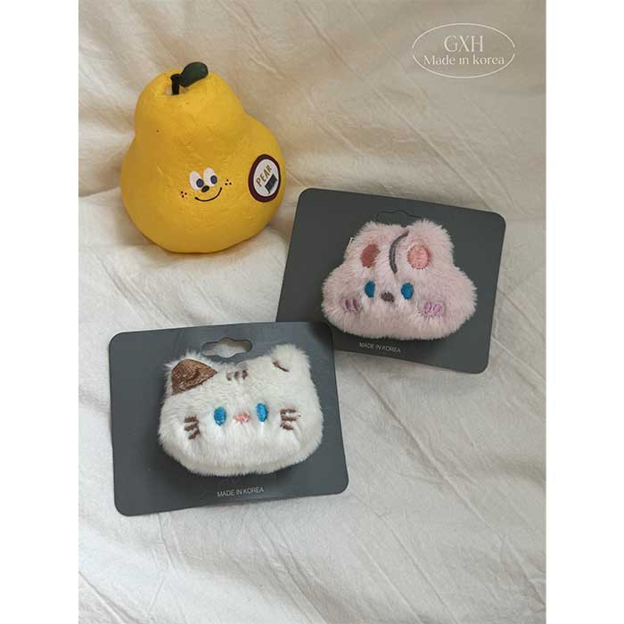 韩国进口毛绒绒公仔鸭嘴夹女童可爱小兔猫咪发饰小动物玩偶刘海夹