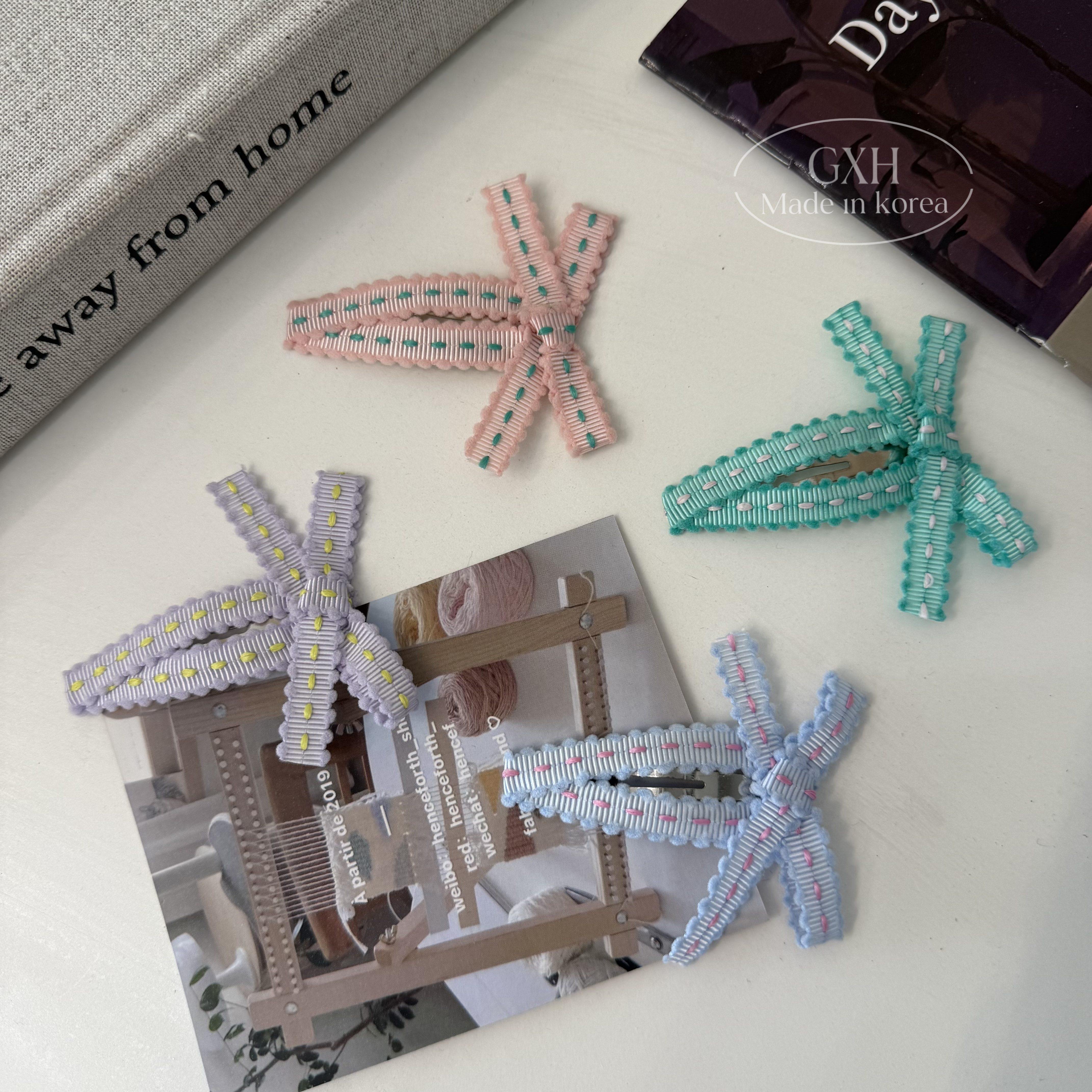 包邮跳线双色蝴蝶结发夹清新文艺丝带BB夹百搭侧边夹日常女刘海夹