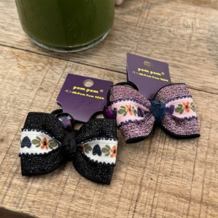 韩国进口pom pom女童发圈爱心刺绣小花蝴蝶结发绳布艺拼接款皮筋
