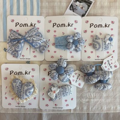 温柔蓝色系布艺碎花碎发边夹发圈