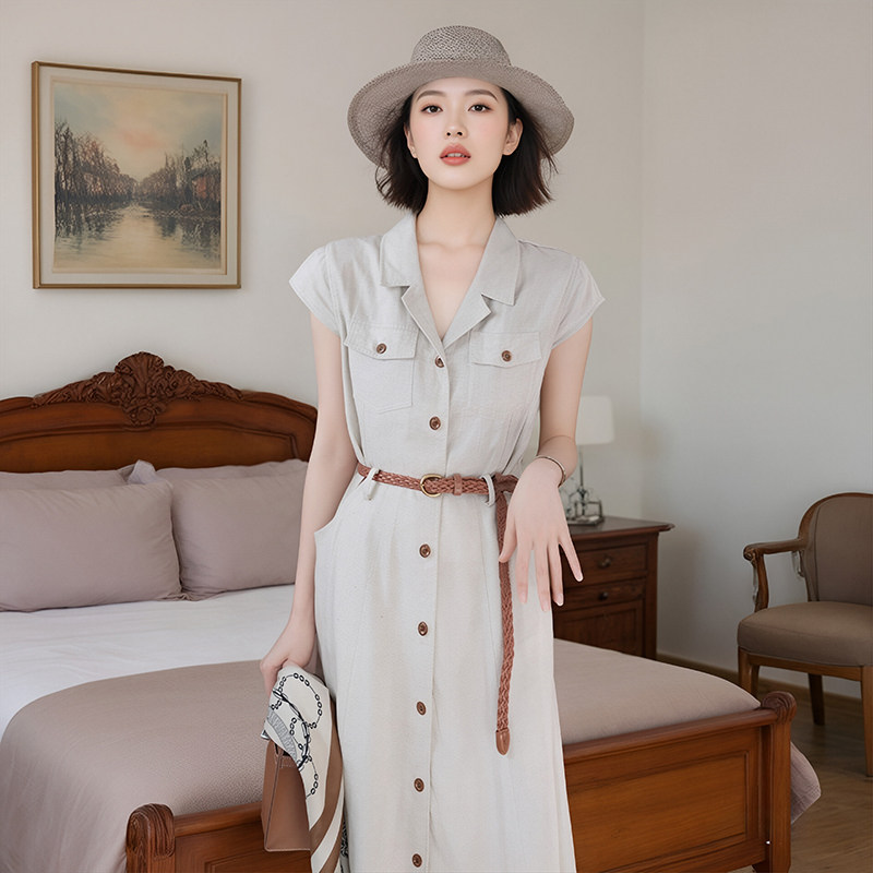 低领吸汗短袖纯色连衣裙衣服裙子夏季女士设计师女装显瘦