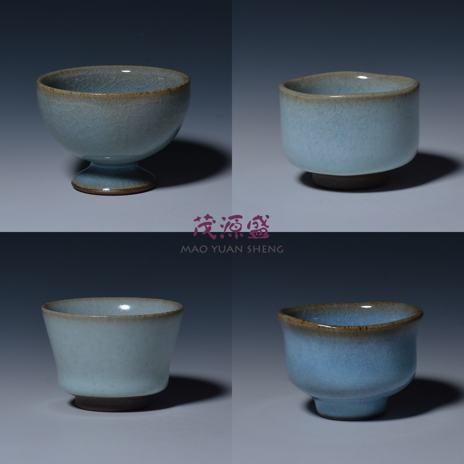 台湾张书曜 纯手工中式复古风汝窑 铁口开片陶瓷 不规则手拉茶杯