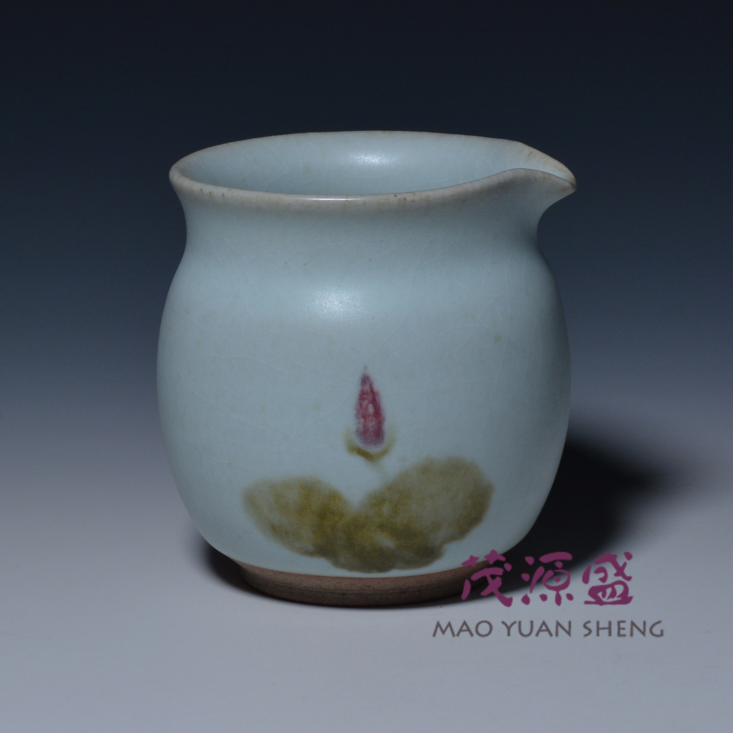 茂源盛 台湾张书曜 手工汝窑手绘荷 开片无把 手抓陶瓷公道杯茶海