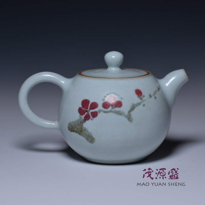 【茂源盛】台湾张书曜 陶瓷中式梅花汝窑 开片正把 手工茶壶230ml