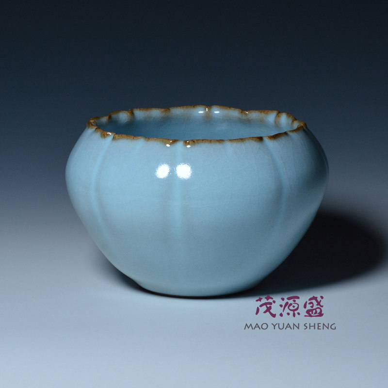 【茂源盛】台湾张书曜 手工汝窑 花瓣口南瓜笔洗 开片茶洗 茶碗