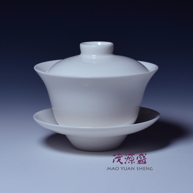 【茂源盛】台湾三希陶瓷牙白 骨瓷盖碗盖杯 三才盖碗~仿于晓芳窑
