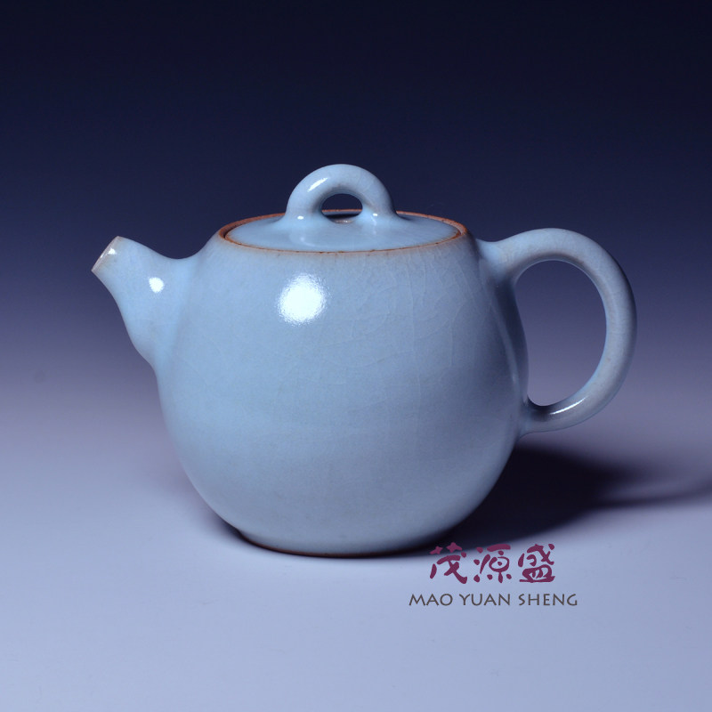 茂源盛台湾张书曜陶瓷中式 素面天青汝窑开片正把 纯手工茶壶多款