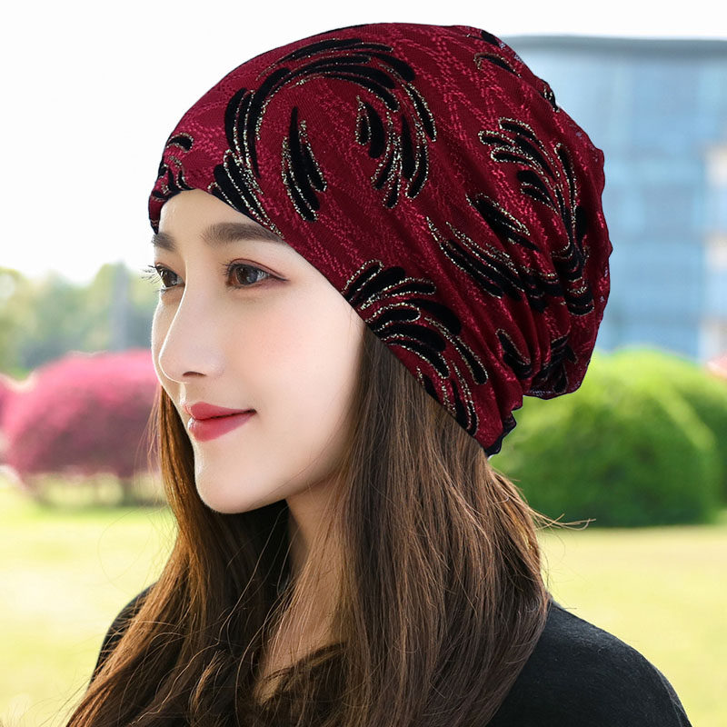 帽子女春夏韩版百搭蕾丝薄款包头帽头巾帽堆堆帽光头帽时尚月子帽