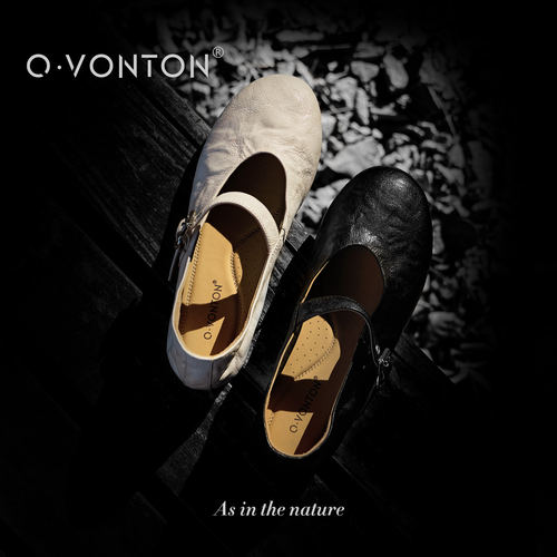 Q.VONTON 午夜芭蕾 进口抓皱羊皮玛丽珍鞋女春夏软底通勤浅口单鞋