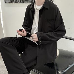 秋季韩版休闲纯色衬衫男百搭外套帅气bf风宽松痞帅衬衣CS221-P35图片