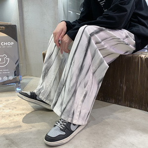暗黑系ins休闲裤男直筒宽松阔腿裤学生情侣扎染老爹裤K036-P35图片