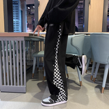 休闲排扣裤子男潮牌宽松直筒裤运动高街格子长裤K0411-P40，男装休闲裤，星座308B-1
