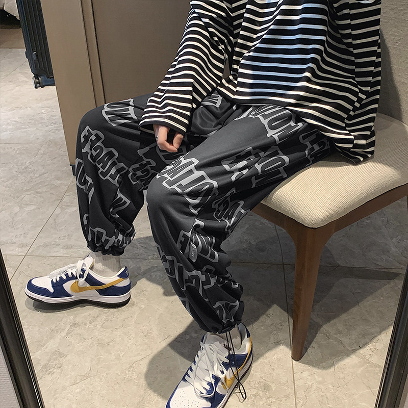 中性休闲裤男女ins潮牌涂鸦印花束脚裤韩版运动裤子男K1822-P35,女装休闲裤,星座308B-1