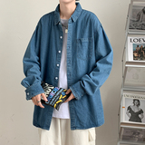 ins潮牌复古牛仔衬衫男春秋季韩版潮流帅气宽松休闲长袖CS601-P45，男装衬衫，星座308B-1
