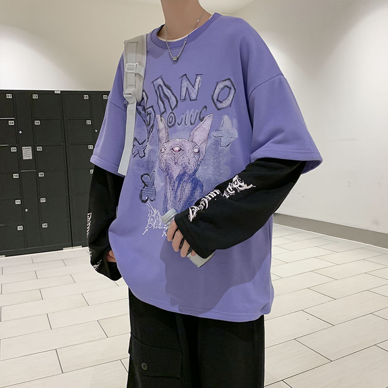 假两件卫衣男港风潮流韩版宽松秋季休闲套头衫外套MY089-P35图片