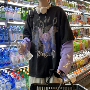 假两件卫衣男港风潮流韩版宽松秋季休闲套头衫外套MY089-P35图片
