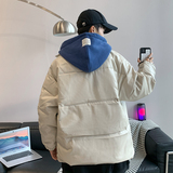 假两件棉衣男冬季宽松PU皮百搭连帽棉服港风棉袄外套MY035-P95，男装棉衣，星座308B-1